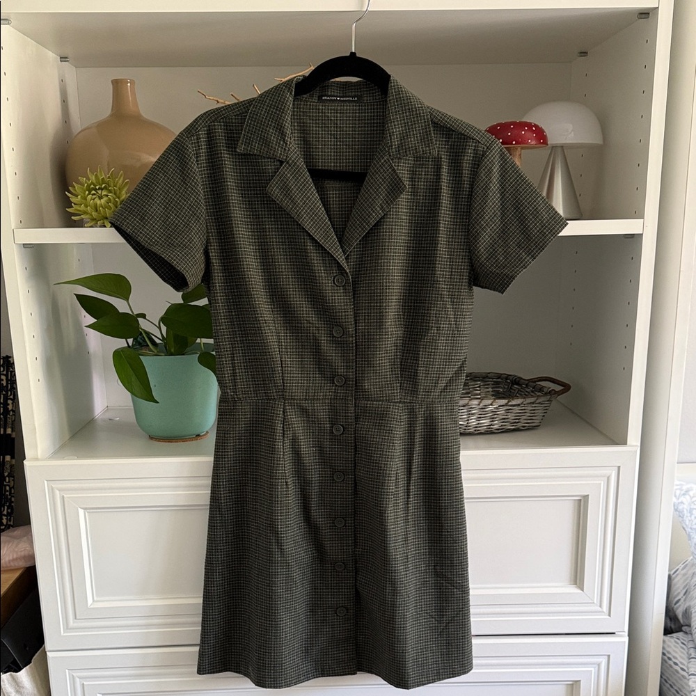 Brandy Melville Green Plaid Print Button Up Shirt Dress. OS